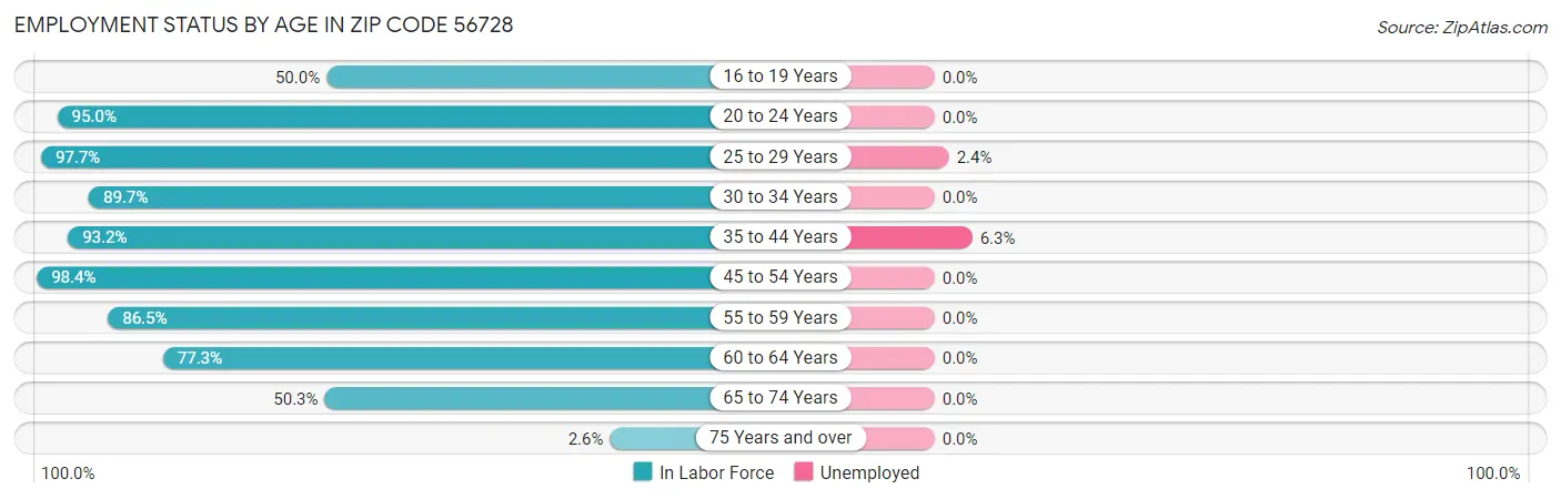 Employment Status by Age in Zip Code 56728