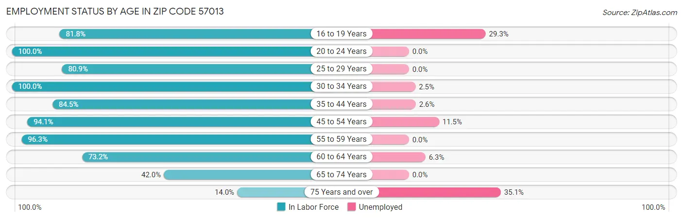 Employment Status by Age in Zip Code 57013