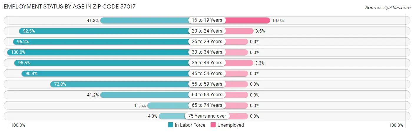 Employment Status by Age in Zip Code 57017