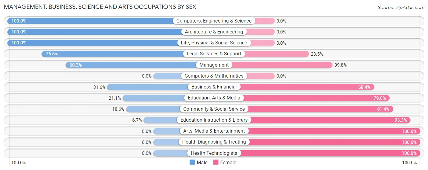 Management, Business, Science and Arts Occupations by Sex in Zip Code 57028