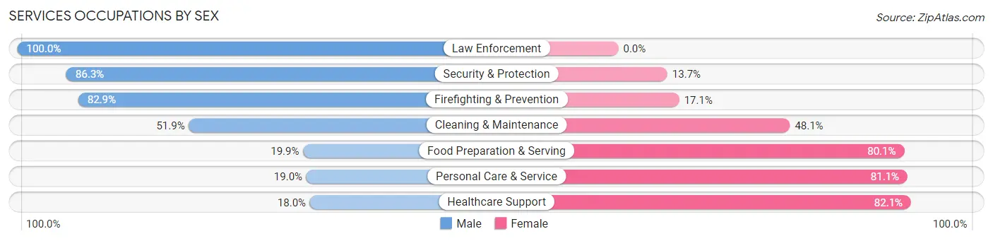 Services Occupations by Sex in Zip Code 57028