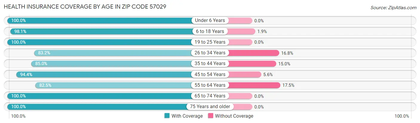 Health Insurance Coverage by Age in Zip Code 57029