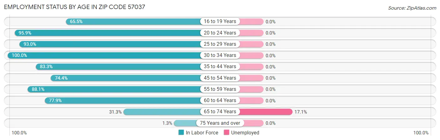 Employment Status by Age in Zip Code 57037