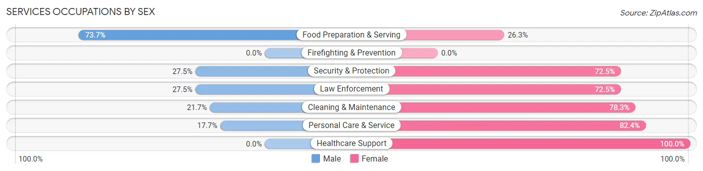 Services Occupations by Sex in Zip Code 57058