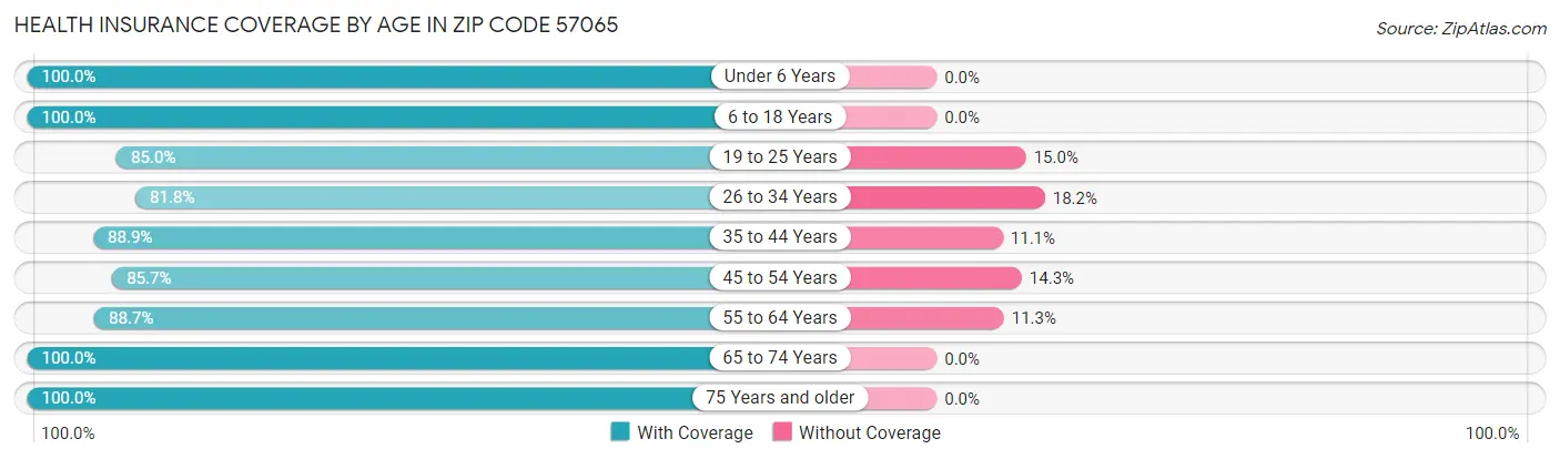Health Insurance Coverage by Age in Zip Code 57065