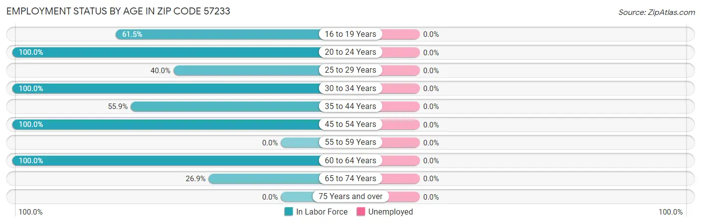 Employment Status by Age in Zip Code 57233