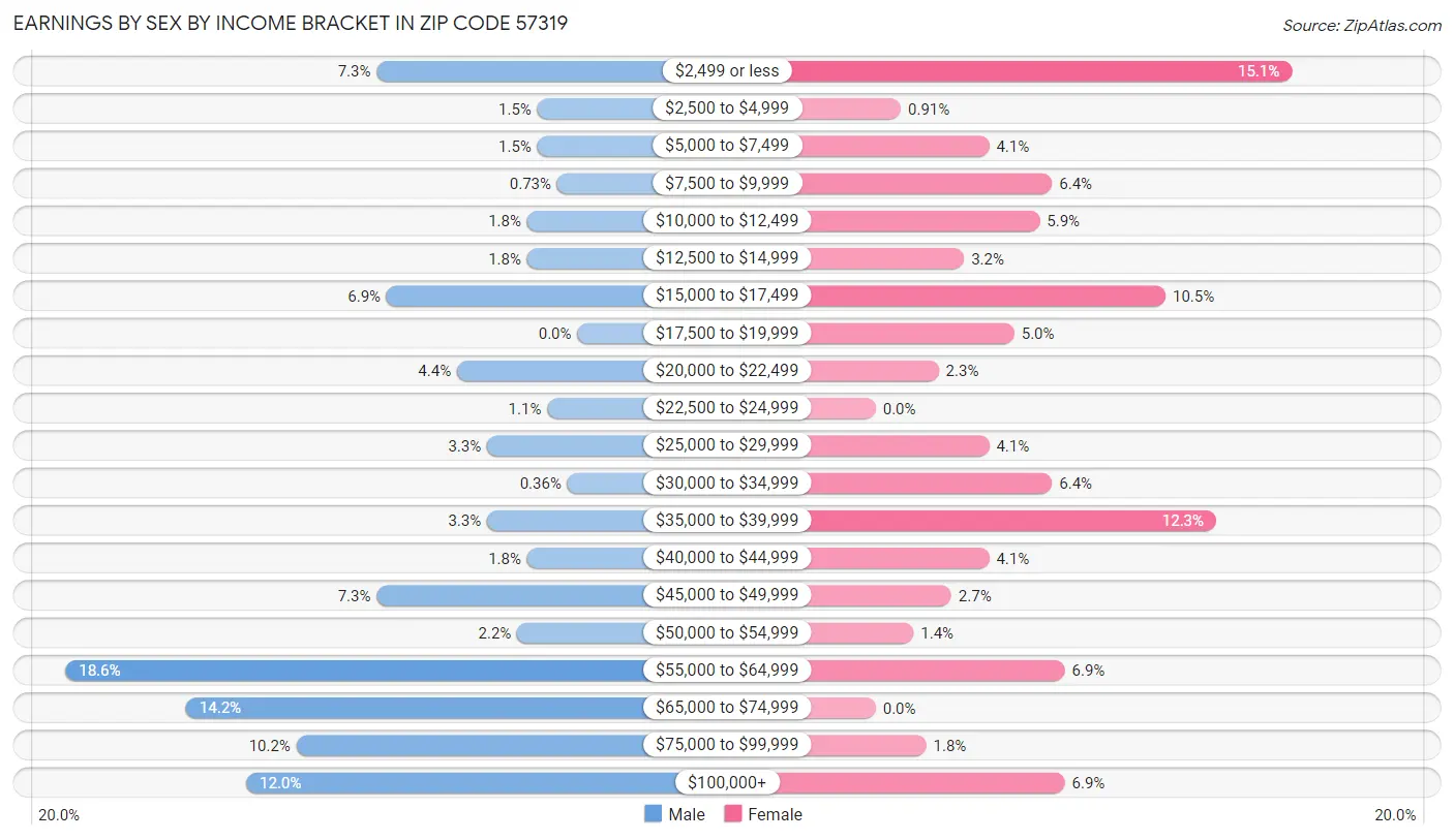 Earnings by Sex by Income Bracket in Zip Code 57319