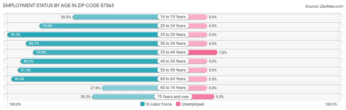 Employment Status by Age in Zip Code 57363