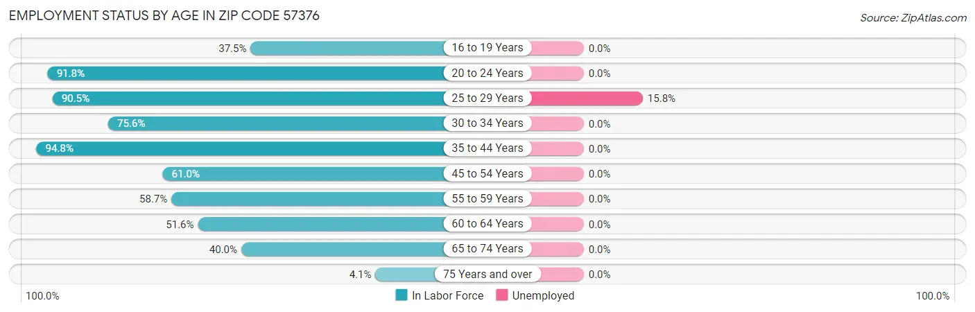 Employment Status by Age in Zip Code 57376