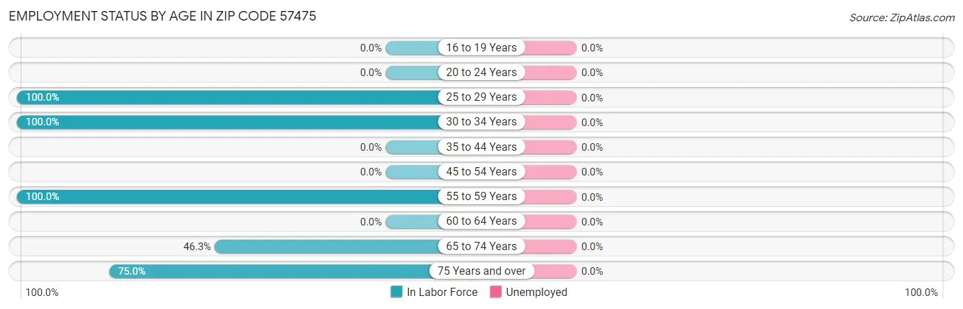 Employment Status by Age in Zip Code 57475