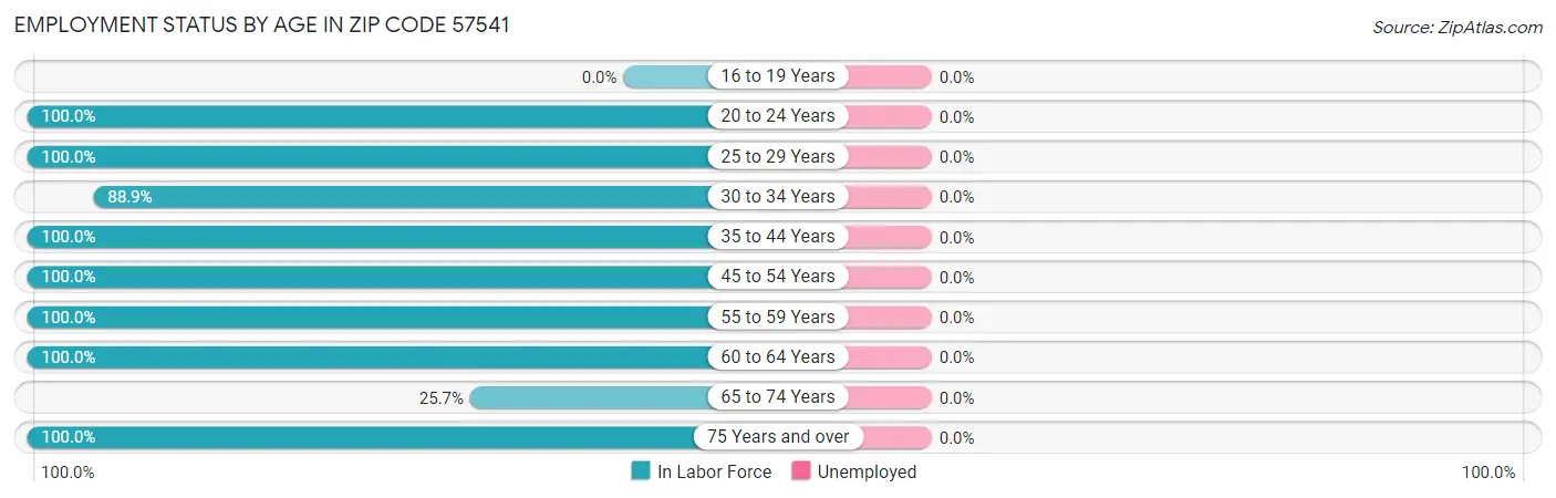 Employment Status by Age in Zip Code 57541