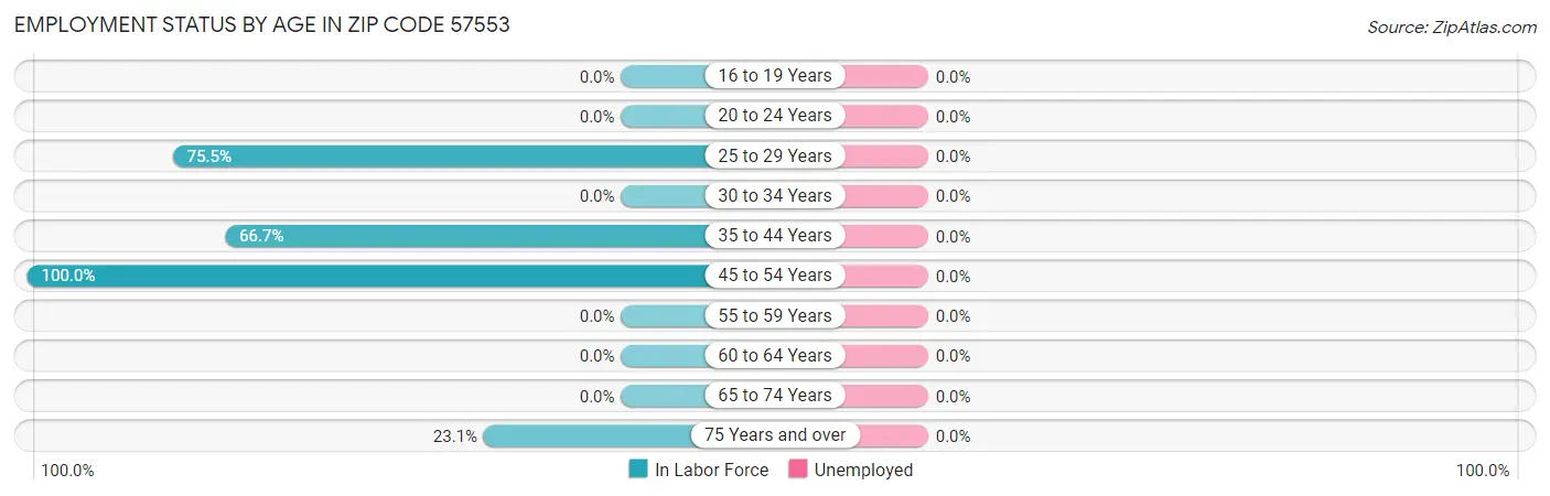 Employment Status by Age in Zip Code 57553