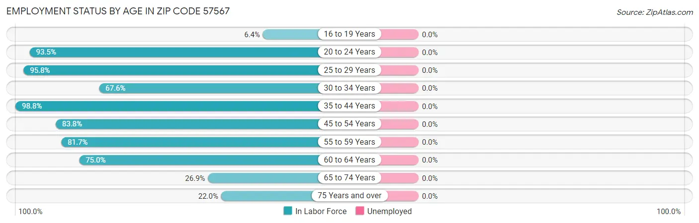 Employment Status by Age in Zip Code 57567