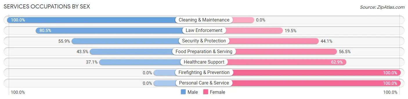 Services Occupations by Sex in Zip Code 57580