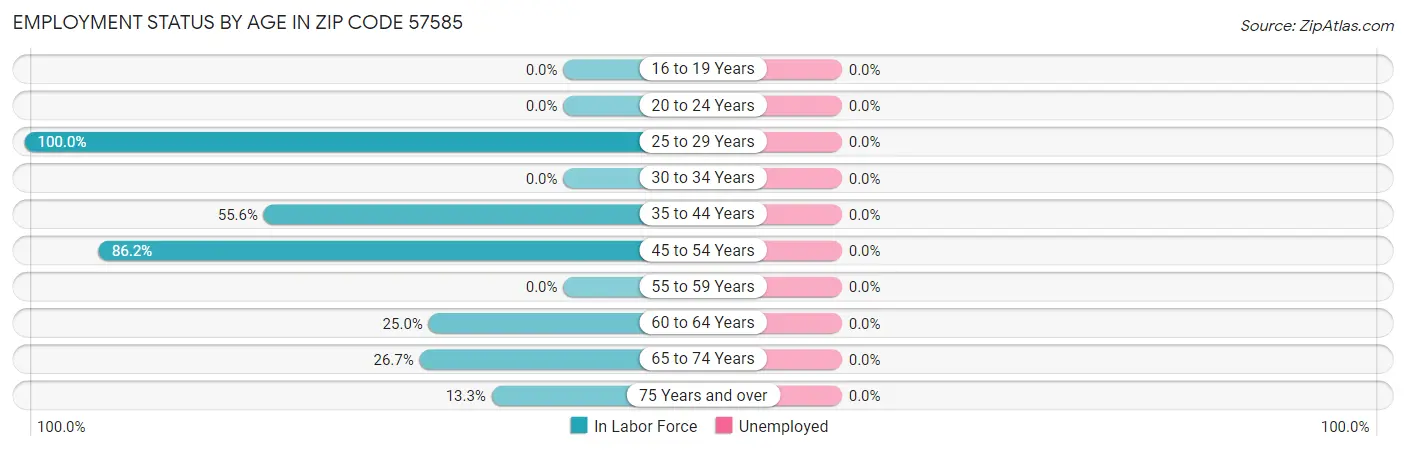 Employment Status by Age in Zip Code 57585