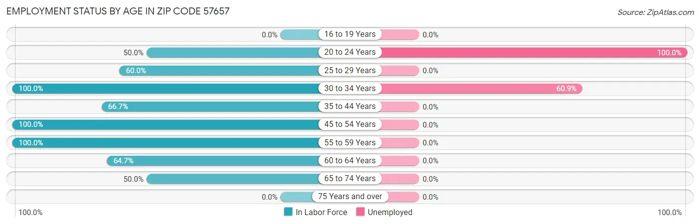 Employment Status by Age in Zip Code 57657