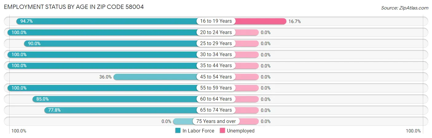 Employment Status by Age in Zip Code 58004