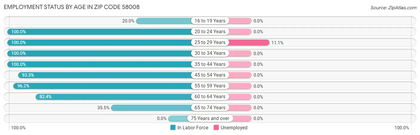 Employment Status by Age in Zip Code 58008