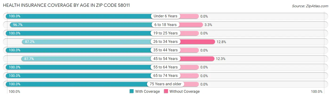 Health Insurance Coverage by Age in Zip Code 58011