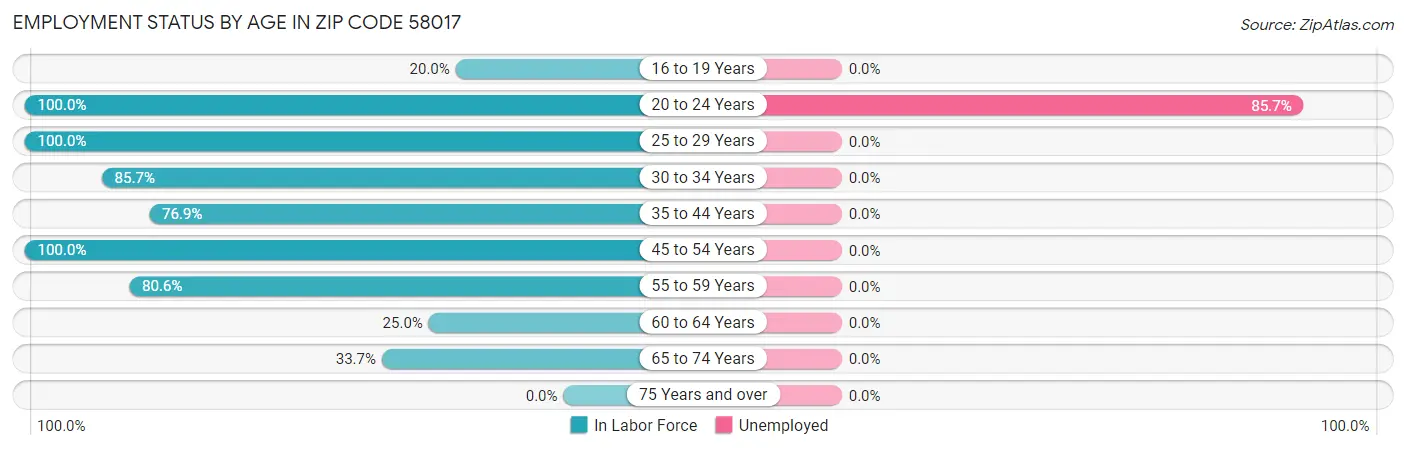 Employment Status by Age in Zip Code 58017