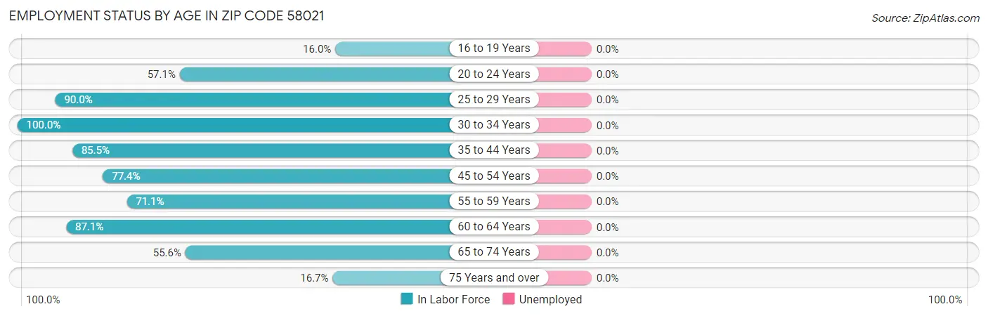 Employment Status by Age in Zip Code 58021