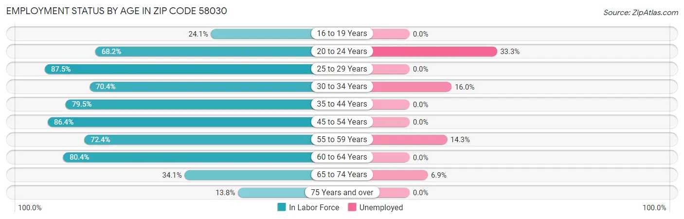 Employment Status by Age in Zip Code 58030