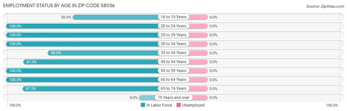 Employment Status by Age in Zip Code 58036