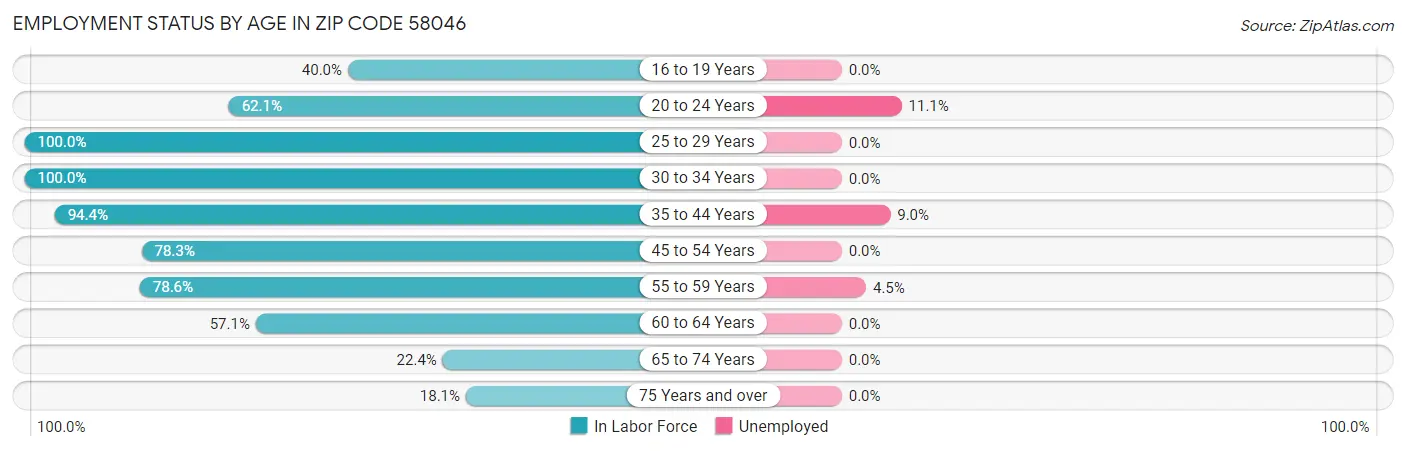 Employment Status by Age in Zip Code 58046