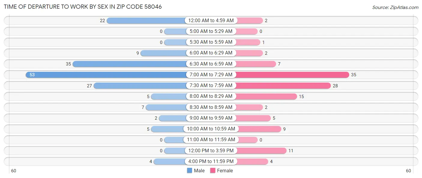 Time of Departure to Work by Sex in Zip Code 58046