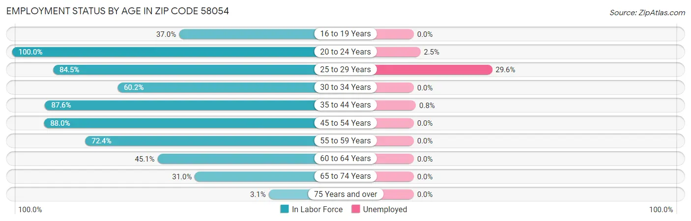 Employment Status by Age in Zip Code 58054