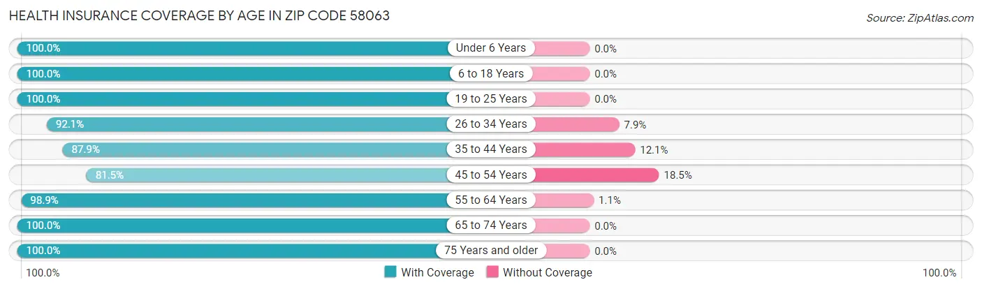 Health Insurance Coverage by Age in Zip Code 58063