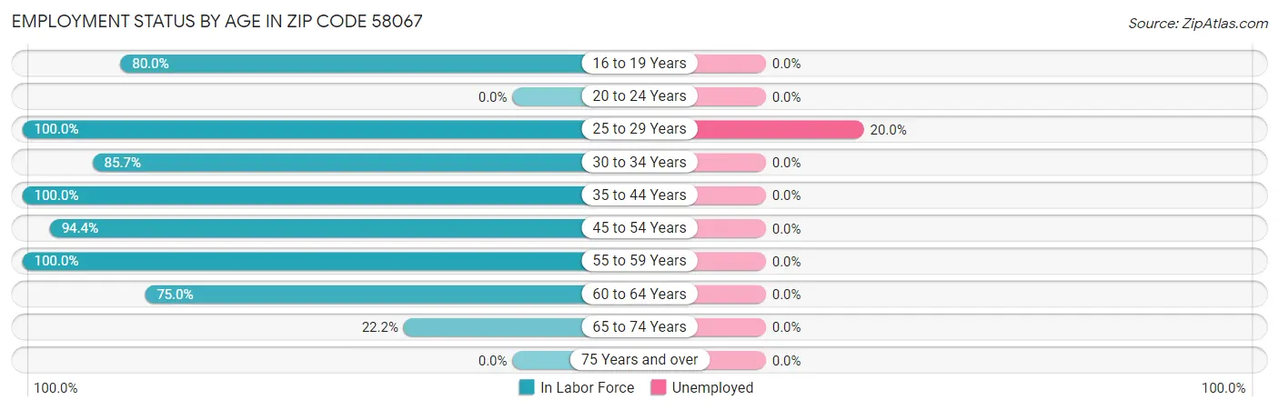Employment Status by Age in Zip Code 58067