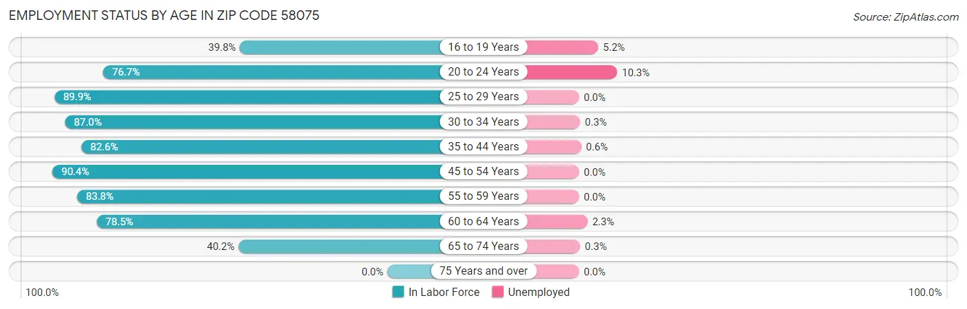 Employment Status by Age in Zip Code 58075
