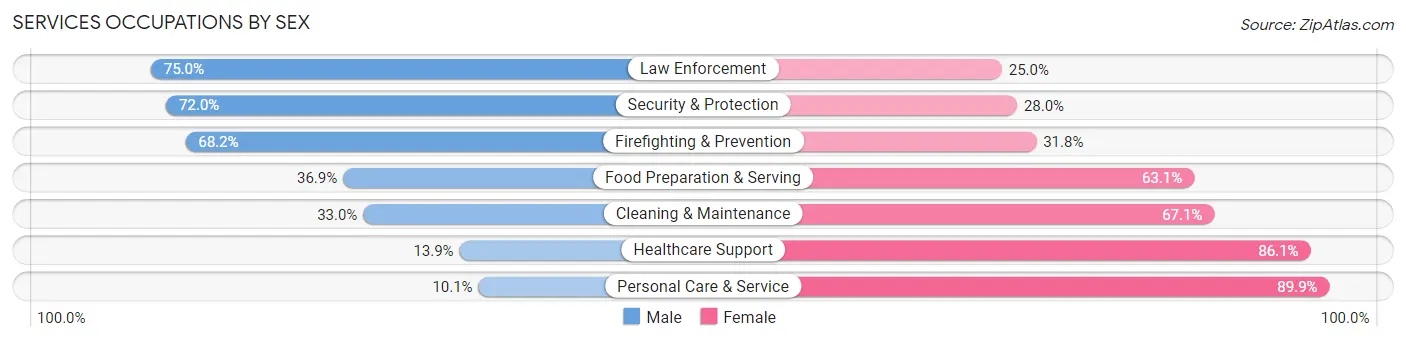Services Occupations by Sex in Zip Code 58075