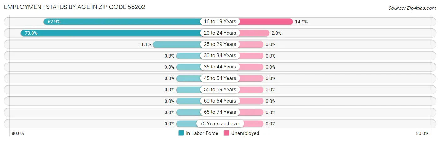 Employment Status by Age in Zip Code 58202