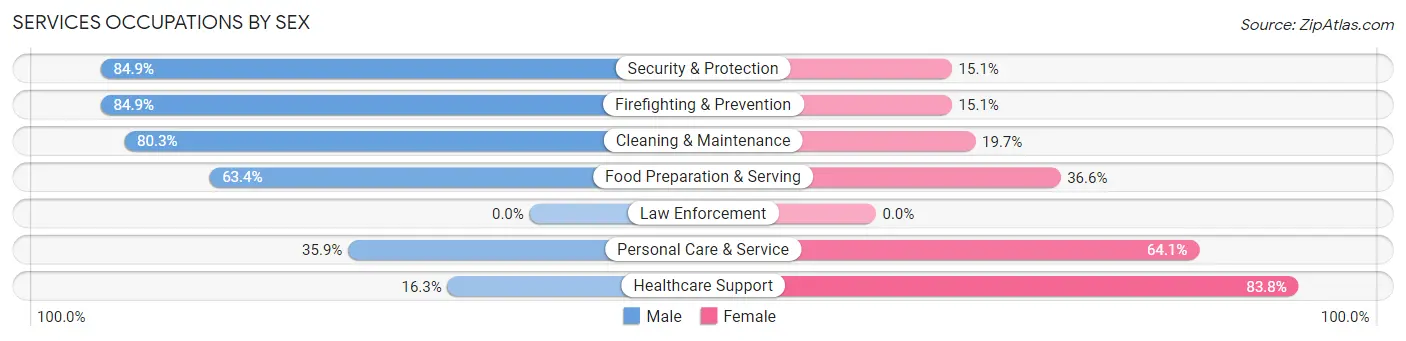 Services Occupations by Sex in Zip Code 58202