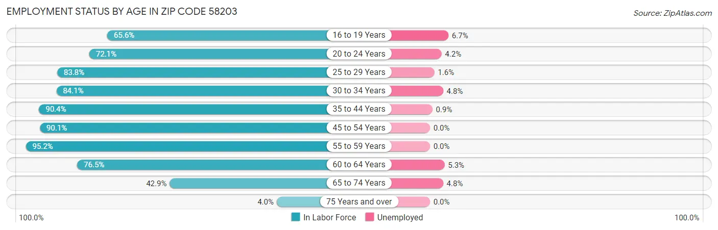 Employment Status by Age in Zip Code 58203