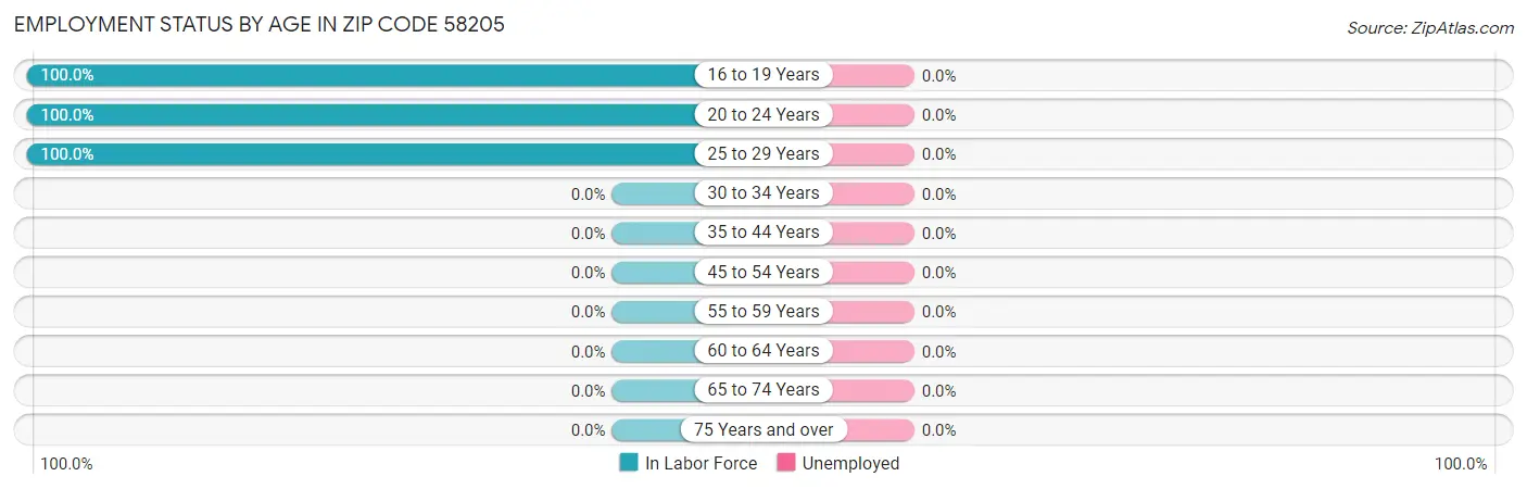 Employment Status by Age in Zip Code 58205