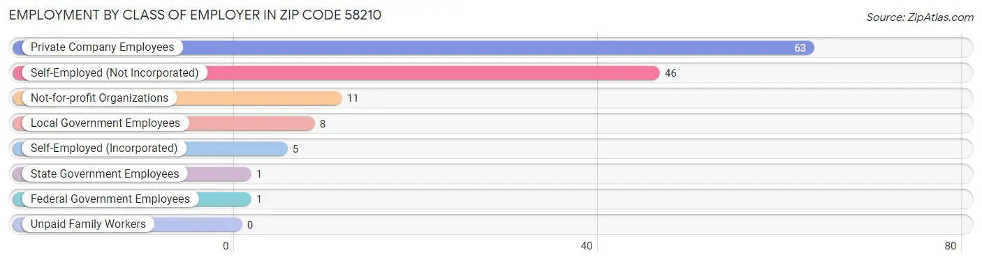 Employment by Class of Employer in Zip Code 58210