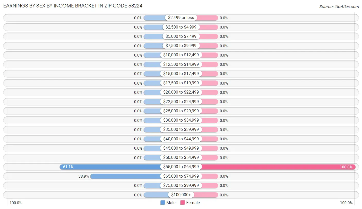 Earnings by Sex by Income Bracket in Zip Code 58224