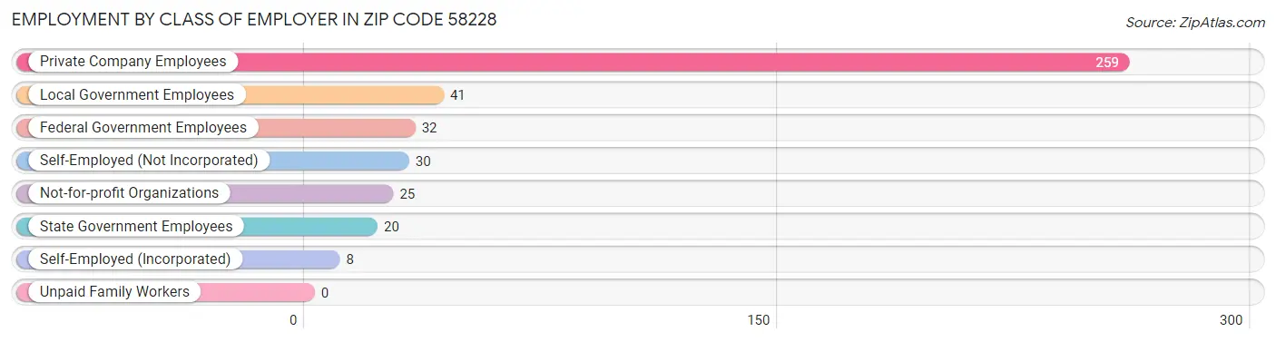 Employment by Class of Employer in Zip Code 58228