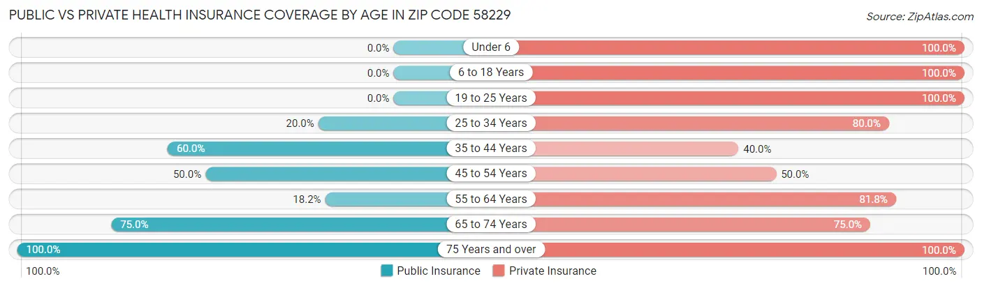 Public vs Private Health Insurance Coverage by Age in Zip Code 58229