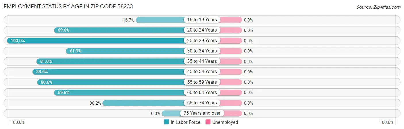 Employment Status by Age in Zip Code 58233