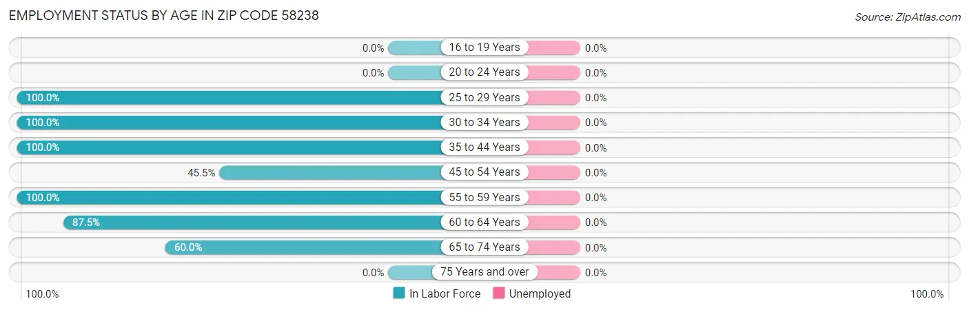Employment Status by Age in Zip Code 58238