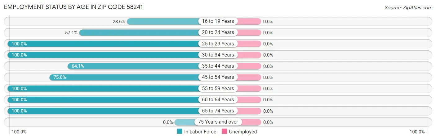 Employment Status by Age in Zip Code 58241
