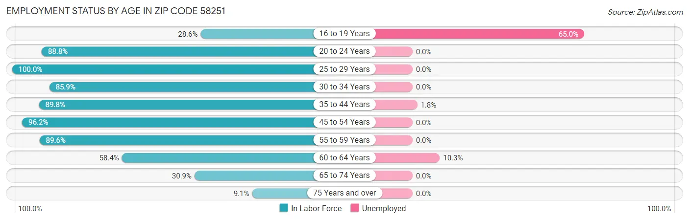 Employment Status by Age in Zip Code 58251