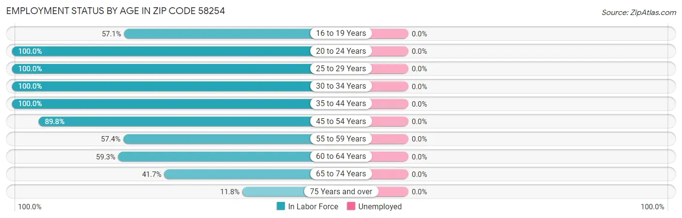 Employment Status by Age in Zip Code 58254