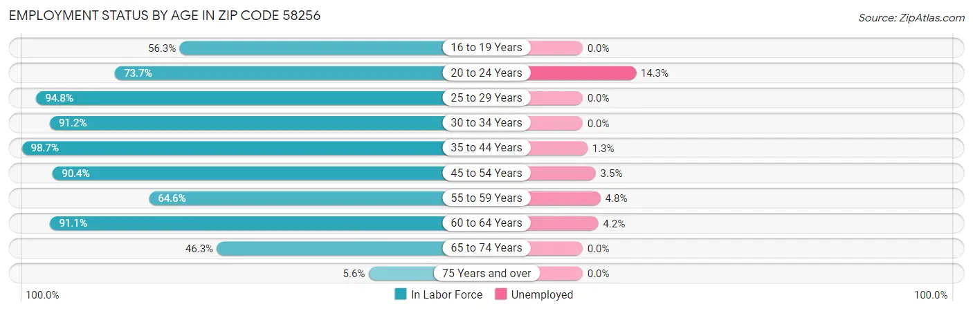 Employment Status by Age in Zip Code 58256