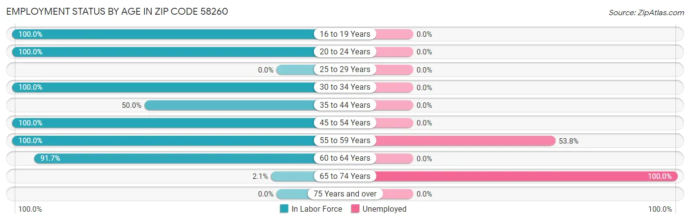 Employment Status by Age in Zip Code 58260