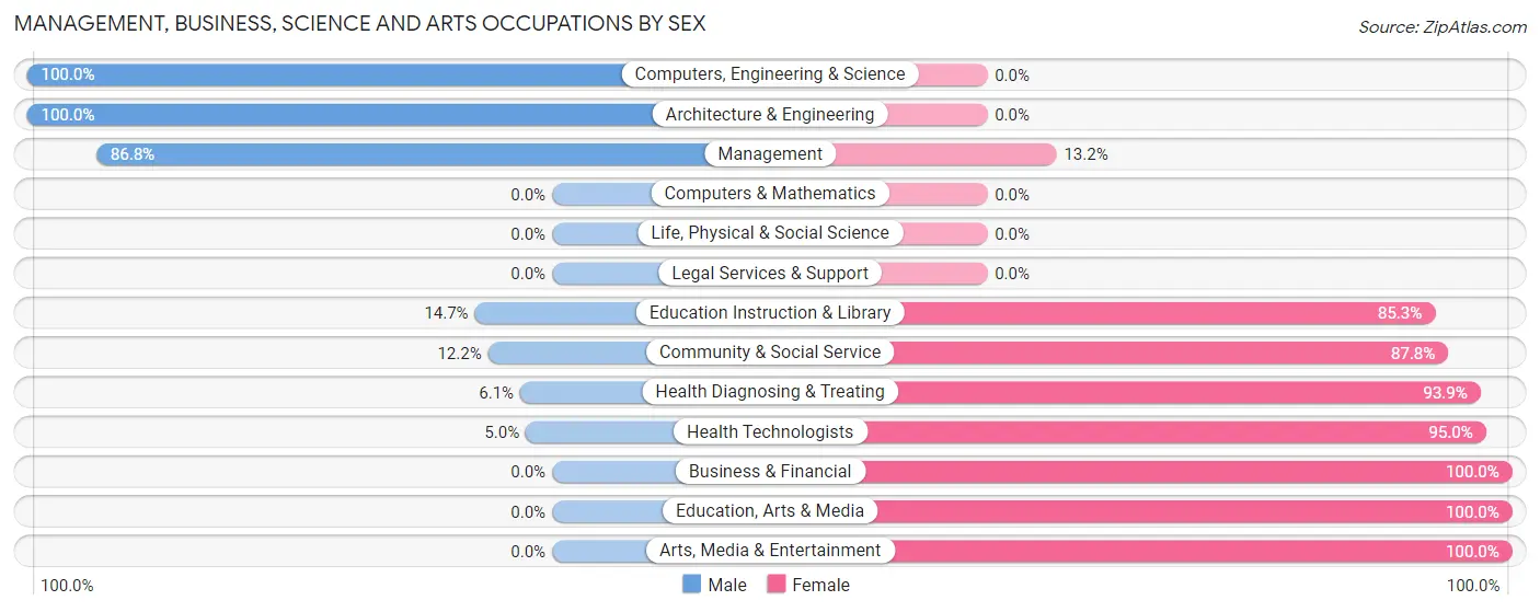 Management, Business, Science and Arts Occupations by Sex in Zip Code 58261